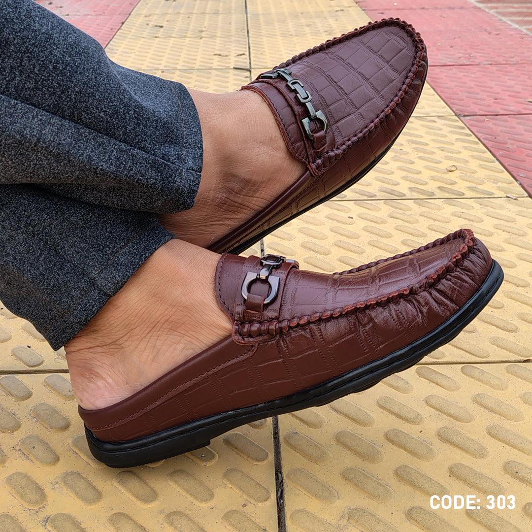 Cow Leather Crocodile Dice leather moccasin half-loafer for Men's