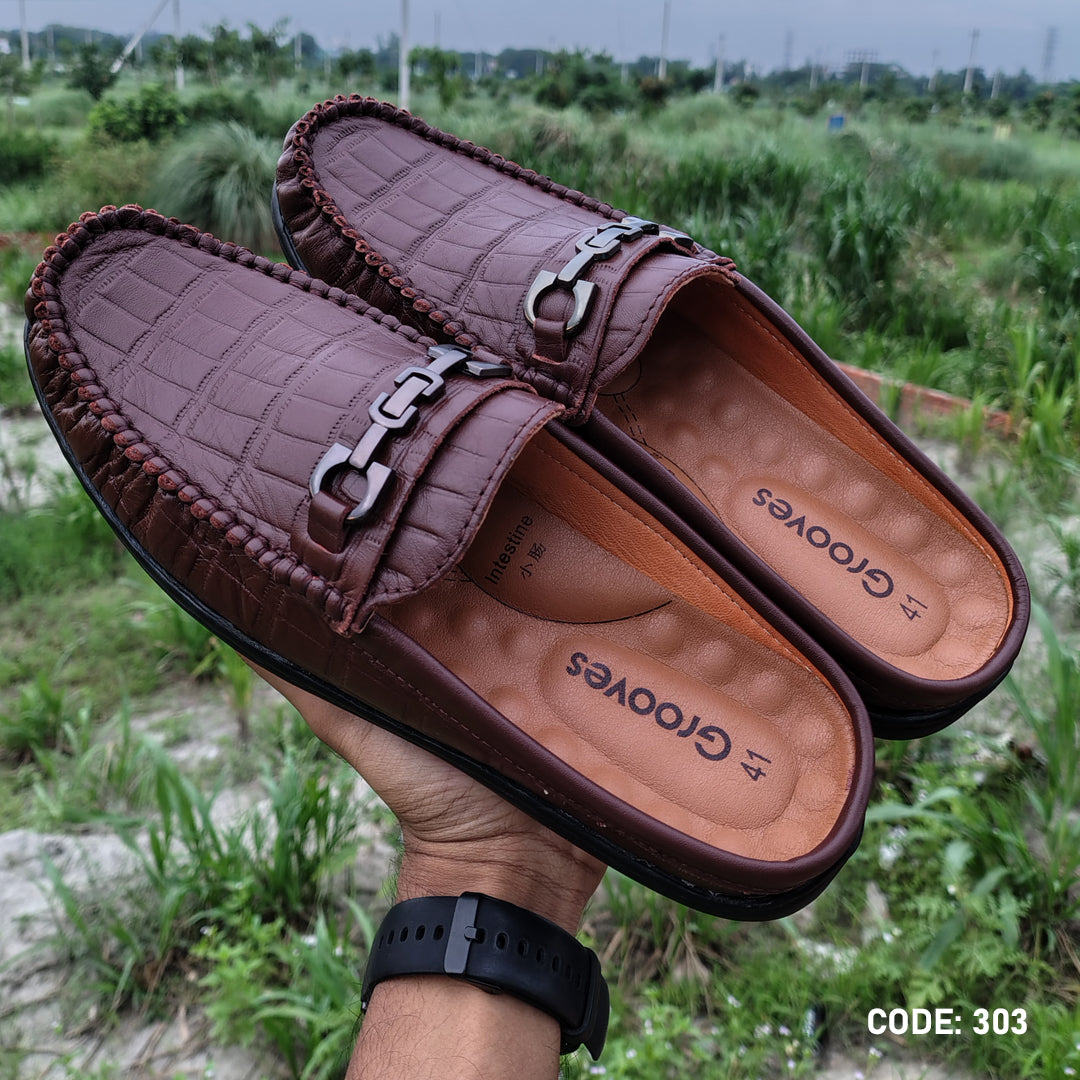 Cow Leather Crocodile Dice leather moccasin half-loafer for Men's