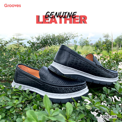 Casual Leather Crocodile Dice Loafer Shoes For Men- 305