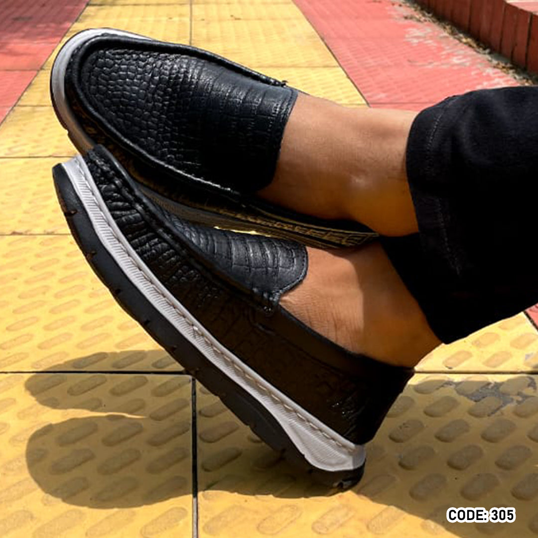 Casual Leather Crocodile Dice Loafer Shoes For Men- 305